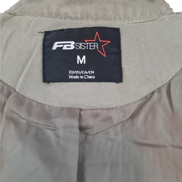 FB Sisters Moto Military Jacket Khaki w Embroidered Aztec Pattern Size Medium - Picture 11 of 13